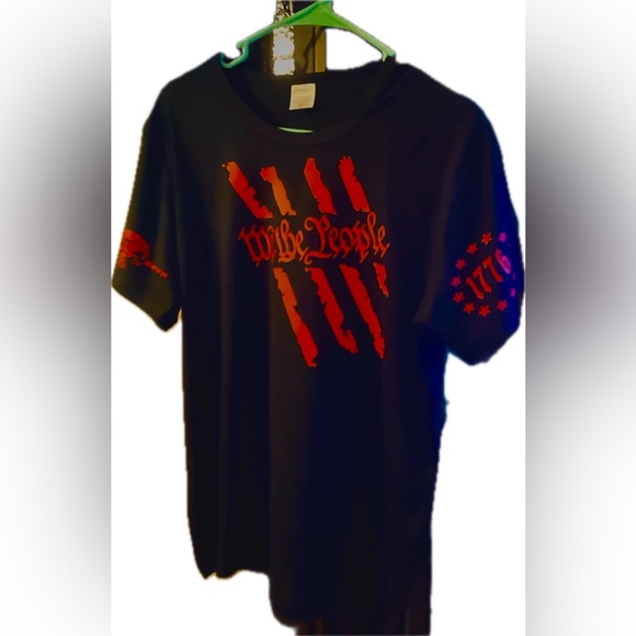 NWT Black T-Shirt Crew Neck Short Sleeve w/ Red wording: "WE THE PEOPLE" - Picture 2 of 5